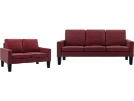 Conjunto de Sofás VIDAXL 3056679 Couro Artificial Vermelho (Lugares:2)
