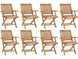 Conjunto 8 Cadeiras de Jardim VIDAXL c/Almofadas 3073156 (56x58x88 cm - Madeira)