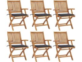 Conjunto 6 Cadeiras de Jardim VIDAXL Dobráveis c/Almofadas 3072750 (56x58x88 cm - Madeira)