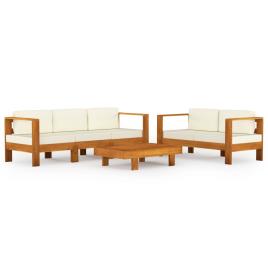 5 pcs conj. lounge de jardim c/ almofadões branco nata acácia