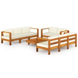 8 pcs conj. lounge de jardim c/ almofadões branco nata acácia