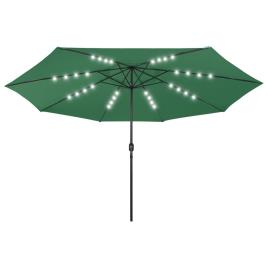 Guarda-sol exterior c/ luzes LED e poste de metal 400 cm verde