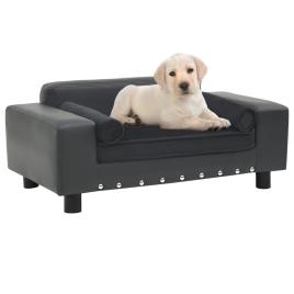 Sofá p/ cães 81x43x31cm pelúcia e couro artificial cinza-escuro