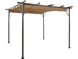 Pérgola com toldo retrátil 3x3 m 180 g/m² aço cinza-acastanhado