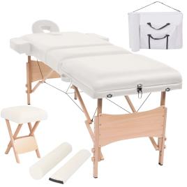 Conj. mesa massagem dobrável 3 zonas + banco 10cm espes. branco