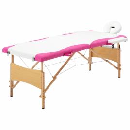 Mesa de massagens dobrável 2 zonas madeira branco e rosa