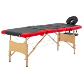 Mesa de massagens dobrável 4 zonas madeira preto e vermelho