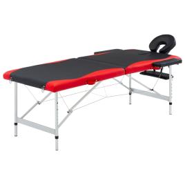 Mesa de massagem dobrável 2 zonas alumínio preto e vermelho