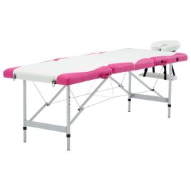 Mesa de massagem dobrável 4 zonas alumínio branco e rosa