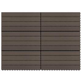 Ladrilhos de pavimento 6 pcs WPC 1,08m² 60x30cm castanho escuro