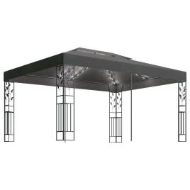 Gazebo com toldo duplo e cordões de luzes 3x4 m antracite