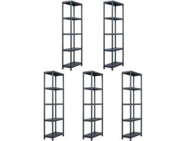 Estantes de arrumação 5 pcs preto 125 Kg 60x30x180 cm plástico