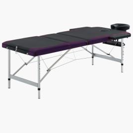 Mesa de massagem dobrável 3 zonas alumínio preto e roxo