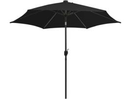 Guarda-sol com luzes LED e mastro alumínio 300 cm preto