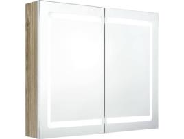 Armário espelhado casa de banho LED 80x12x68 cm branco/carvalho