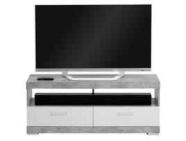 Suporte de TV/Hi-Fi cinzento cimento e branco brilhante