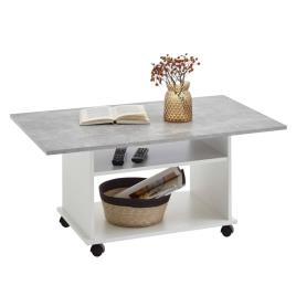 Mesa de centro com rodas cinzento cimento e branco