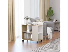 Mesa de apoio 70x35x55 cm contraplacado branco/carvalho sonoma