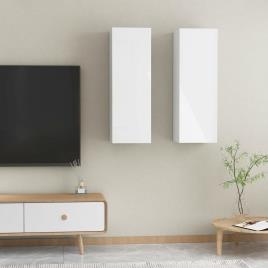Móveis de TV 2 pcs 30,5x30x90 cm contraplacado branco brilhante