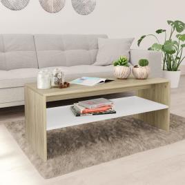 Mesa centro 100x40x40 cm contraplacado branco e carvalho sonoma