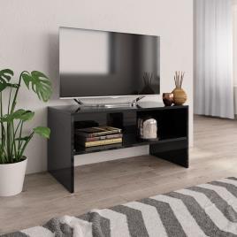 Móvel de TV 80x40x40 cm contraplacado preto brilhante