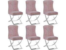 Conjunto 6 Cadeiras de Jantar VIDAXL (Rosa - Veludo - 53 x 52 x 98 cm)