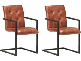 Conjunto 2 Cadeiras de Jantar  Cantilever 321847 (Castanho - Couro - 51 x 56 x 91 cm)