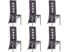 Conjunto 6 Cadeiras de Jantar  (Castanho - Couro Artificial - 43 x 55.5 x 108 cm)
