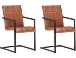 Conjunto 2 Cadeiras de Jantar  Cantilever 321851 (Castanho - Couro - 51 x 56 x 91 cm)