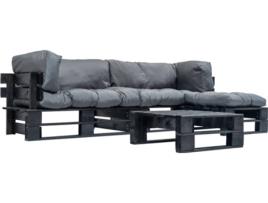 Sofás de paletes jardim cinzentos  almofadões madeira (4 peças)