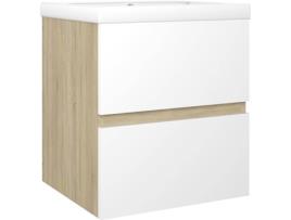 Armário + Lavatório Embutido  (Branco e Bege - Aglomerado de Madeira - 41x38.5x45 cm)