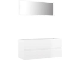Armário de Lavatório + Espelho  (Branco Brilhante - Aglomerado de Madeira - 100x38.5x45 cm - 2 Peças)