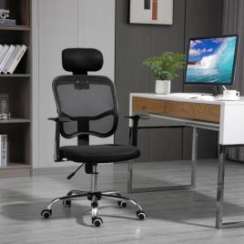 Vinsetto Cadeira de Escritório Giratória Ergonômica com Altura Ajustável Função de Inclinação Apoio para a Cabeça e Suporte Lombar 63x62x109-117cm Preto