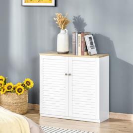HOMCOM Aparador de 2 Portas Desenho de Persiana com Prateleira Ajustável Armário Auxiliar de Armazenamento Moderno para Sala de Estar Dormitório 80x30x78,5cm Branco
