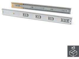 Jogo de Corrediças para Gavetas, , de Rolamentos, 45X500 Mm,  Extração Total, Fecho Suave,  Zincado, 5 Ud.