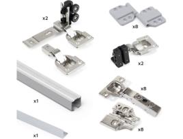 Sistema Twofold para 2 Portas de Correr de Madeira de Fole, , com Guia Inferior, Fecho Suave, Alumínio Anodizado