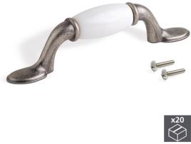 Puxador para Móvel, , Distância entre Furos de 76 Mm, Zamak e Cerâmica, efeito Prata Velha, 20 Ud.
