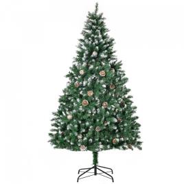HOMCOM Árvore de Natal Artificial Ø90x180cm com 1111 Ramos de PVC e 59 Pinhas Base Dobrável e Suporte de Aço Decoração de Natal para Interiores Verde