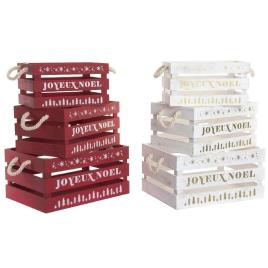 Jogo de Caixas Decorativas DKD Home Decor Natal Madeira de paulónia (2 pcs) (40 x 30 x 20 cm)