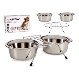 Comedouro para animais de estimação Duplo Aço inoxidável Prateado (2 x 1700 ml)
