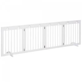 PawHut Barreira de Segurança Dobrável para Cães Grade de Proteção de 4 Painéis com Pés para Portas Escadas Corredor 204x30x61cm Branco