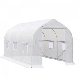 Outsunny Estufa de Jardim 400x200x200cm Tipo Túnel com 6 Janelas Transpiráveis e Portas Enrolável com Zíper para Cultivo de Plantas e Verduras Branco