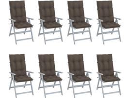 Conjunto 8 Cadeiras de Jardim  Reclináveis c/Almofadas 3075164 (56x70x110 cm - Madeira)