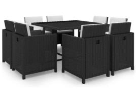 Conjunto de Refeição Jardim  42543 (Preto - Rattan Vime - 109x109x74 cm - 9 Peças)