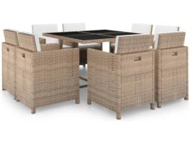 Conjunto de Refeição Jardim  42545 (Bege - Rattan Vime - 109x109x74 cm - 9 Peças)