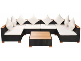 Conjunto de Jardim  Lounge 42751 (Preto - Rattan Vime - 74x74x29 cm - 7 Peças)