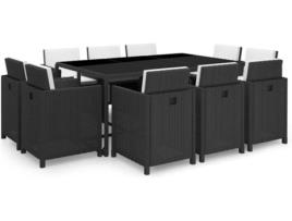 Conjunto de Refeição Jardim  42547 (Preto - Rattan Vime - 167x109x74 cm - 11 Peças)