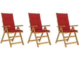 Conjunto 3 Cadeiras de Jardim  Dobráveis c/Almofadas 3064110 (57x69x111 cm - Madeira)