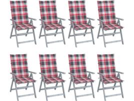 Conjunto 8 Cadeiras de Jardim  Reclináveis c/Almofadas 3075154 (56x70x110 cm - Madeira)