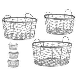 Conjunto de Cestos Redondo Prateado Metal (3 pcs)